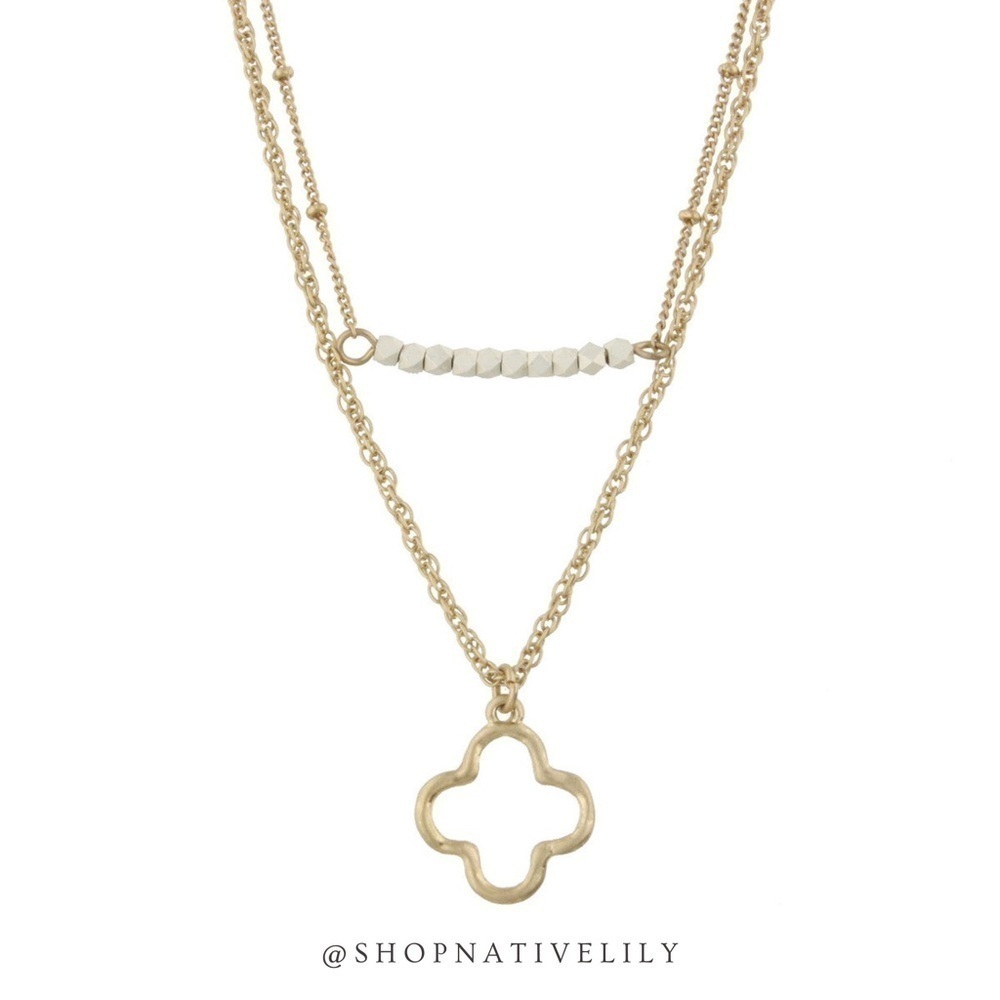 Jane Marie Double Bar Layered Necklace Gold Dainty Chain Charm OS NWT